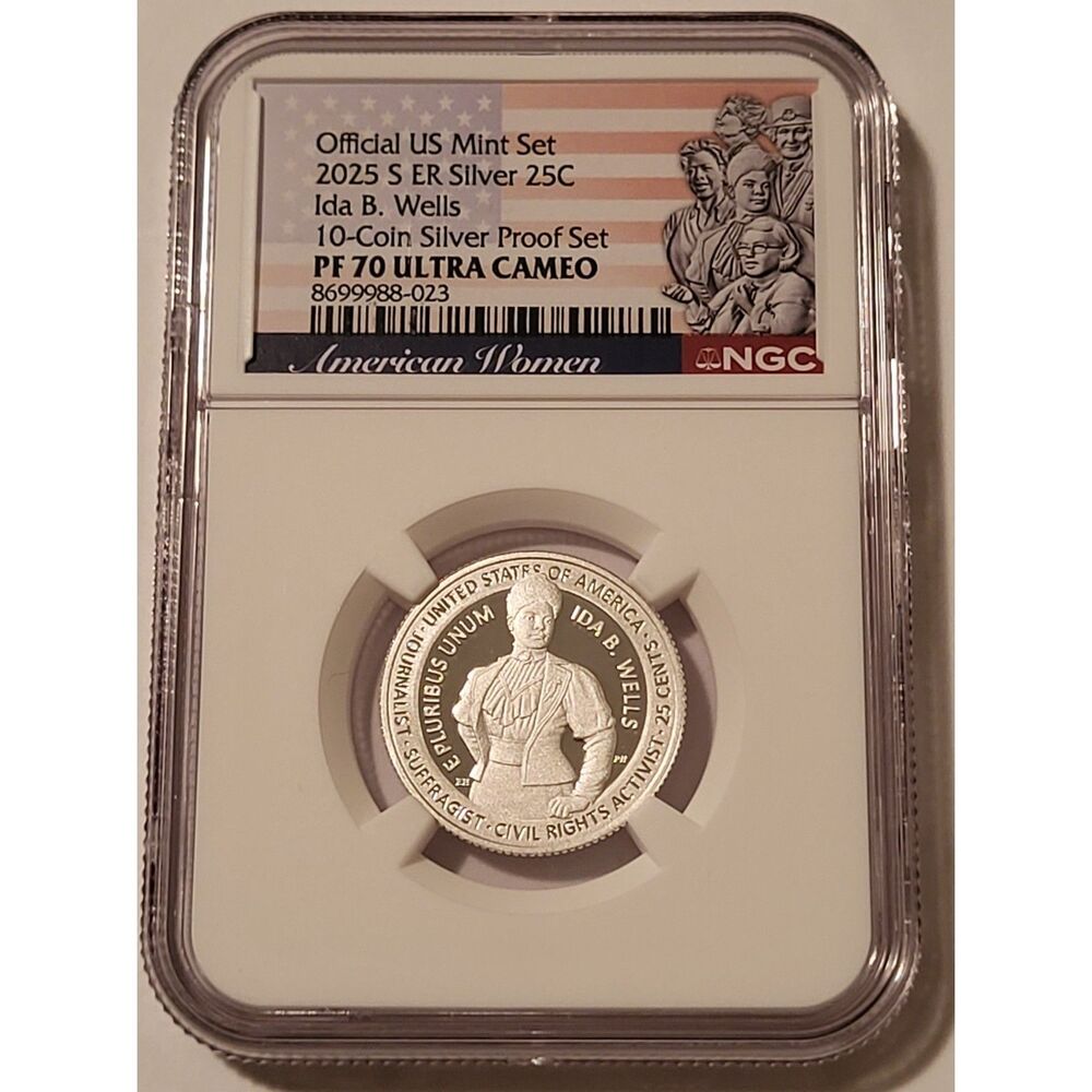 2025 S Silver Ida B Wells Quarter Proof PF70 UC NGC ER Flag Label